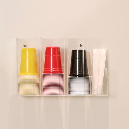 4 Compartments Acrylic Cup and Lid Holder, Clear Disposable Coffee Cup Holder Organizer,Cup Dispenser for Kitchen Bar Shop Party Supplies