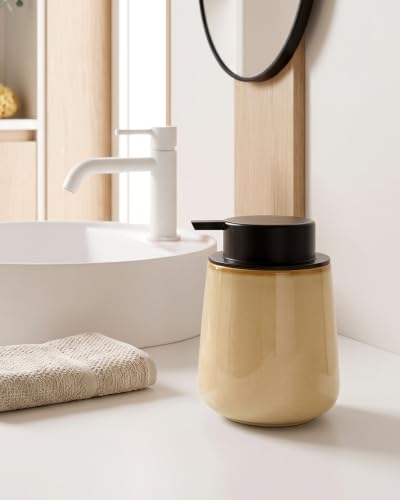 BosilunLife Hand Soap Dispenser - Ceramic Dish Soap Dispenser for Bathroom 12ounce Refillable Liquid Hand Wash Dispenser for Essential Oil, Lotion Soap, Coffee - color: Coffee