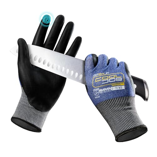 COOLJOB A9 Cut Resistant Safety Work Gloves with Grip, Touchscreen Nitrile Coated Heavy-duty for Glass Metal Sheet Handling - color: A9 Blue (Pack of 1), size: Large
