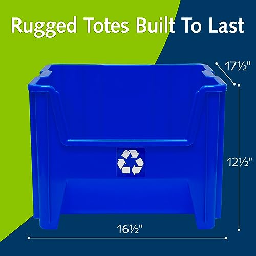 READYSPACE Commercial Industrial Heavy Duty Stackable Open-Front Recycling Bin Box Containers, 12 Gallon, 2 Pack, Blue - size: 12 Gallon, 2 Pack