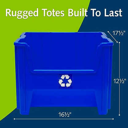 READYSPACE Commercial Industrial Heavy Duty Stackable Open-Front Recycling Bin Box Containers, 12 Gallon, 2 Pack, Blue - size: 12 Gallon, 2 Pack