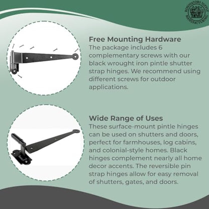 Renovators Supply Manufacturing Pack of 20 Black Cast Iron Pintle Strap Hinges 11-3/4 Inch Offset Lift Off Shutter Gate Door Hardware RSF Rustic Colonial Reversible Hinges with Screws - size: Pack of 20