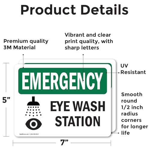 (2 Pack) Eye Wash Station OSHA Emergency Sign 7 Inch X 5 Inch Vinyl Label Decal Sticker Weather Resistant, UV Protected for Workplace, Business, and Construction Site, Made in the USA