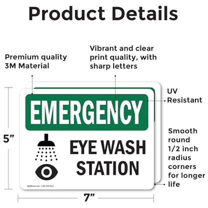 (2 Pack) Eye Wash Station OSHA Emergency Sign 7 Inch X 5 Inch Vinyl Label Decal Sticker Weather Resistant, UV Protected for Workplace, Business, and Construction Site, Made in the USA