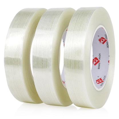 BOMEI PACK Mono Filament Tape,Strapping Tape,Fiberglass Filament Tape Transparent Reinforced Heavy Duty Packing Strips for Shipping Sealing Binding Fixing 1 inch x 55 Yards - size: 1 inch x 55 yards
