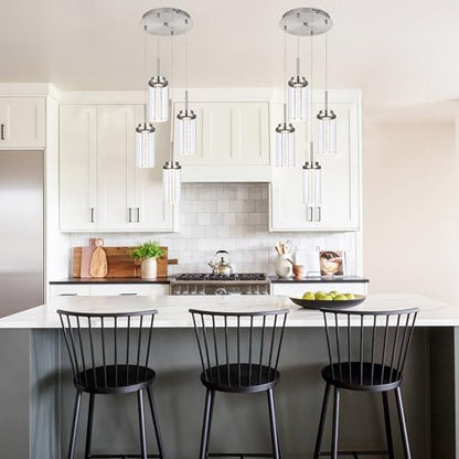 MELUCEE Modern LED Pendant Light Fixtures Brushed Nickel 4-Light with Glass - color: Brushed Nickel, size: 4-Light-Round