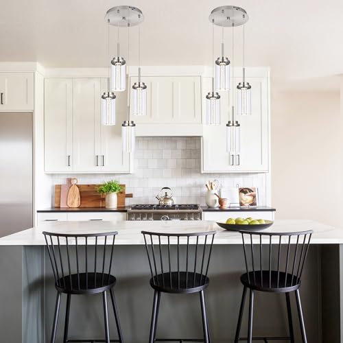 MELUCEE Modern LED Pendant Light Fixtures Brushed Nickel 4-Light with Glass - color: Brushed Nickel, size: 4-Light-Round