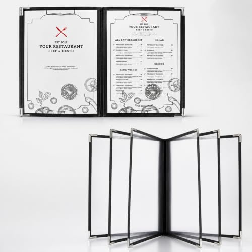 WOPPLXY 2 Pack Menu Covers, 8.5" x 11" Transparent Menu Covers, 6 Page 12 View Restaurant Menu Covers Menu Books Holder Fits A4 Size Paper, Menu Folder Menu Sleeves for Restaurant Bar Cafe