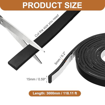 Smoke Fire Seal Strip 9.8Ft 15mm/0.59" Wx 5mm/0.2" T Black - color: Black, size: 9.8FT x 15mm / 0.59" W x 5mm / 0.2" T