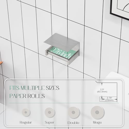 KOKOSIRI Roll Paper Holder Spring Loaded Bathroom Toilet Paper Holder Tissue Paper Holder with Shelf Wall Mounted Stainless Steel Brushed Nickel B2012BR (Pack of 2) - color: Brushed Nickel, size: With Shelf (Pack of 2)