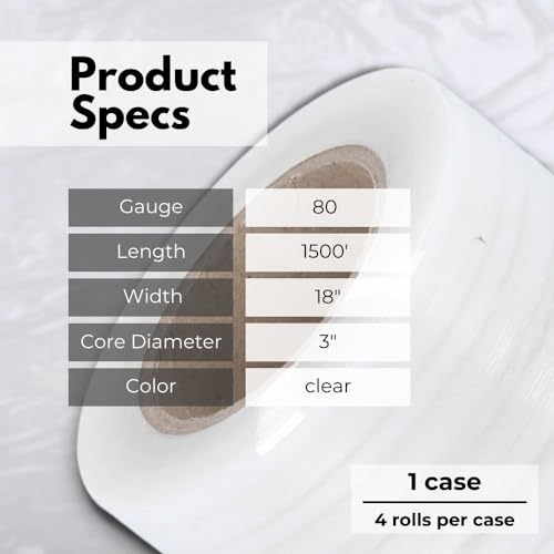 PSBM Blown Stretch Wrap, 4 Rolls 18 Inch x 1500 Feet 80 Gauge Heavy Duty Clear Plastic Wrap Industrial Strength Shrink Film for Moving, Packing & Shipping - size: 18 Inch (80GA), style: 1 Case