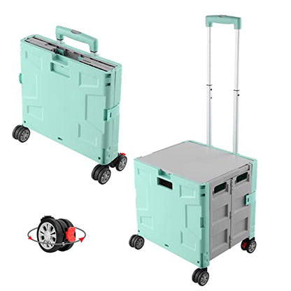 FELICON Folding Utility Cart Rolling Crate Handcart Basket Tote-Green+Gray - color: Green+gray, size: FW548-Hidden Lid
