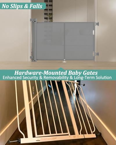 Miumoon 59 inch Reinforced Retractable Baby Gates 34 inch Tall - color: Gray, size: 34" Tall x 59" Wide