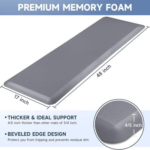 4/5 Inch Thick Kitchen Mats for Floor, StepRite Kitchen Rug for Standing - color: Grey, size: 48"L x 17"W x 0.8"Th