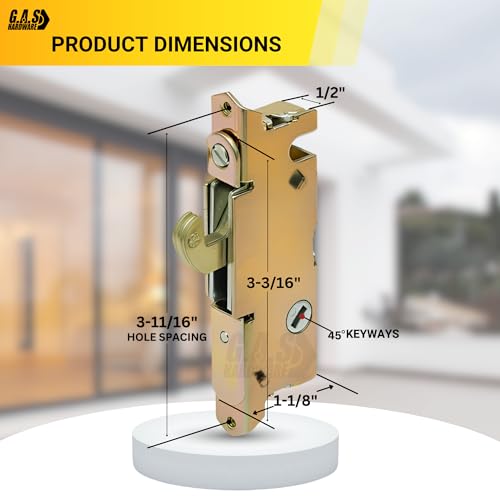 Sliding Patio Glass Door Mortise Lock, 45 Degree Keyway, 3-11/16" Screw Holes - Steel Lock for Sliding Door Handle Replacement Hardware - Fix and Repair Locking Mechanism Latch - size: Small Mortise Lock
