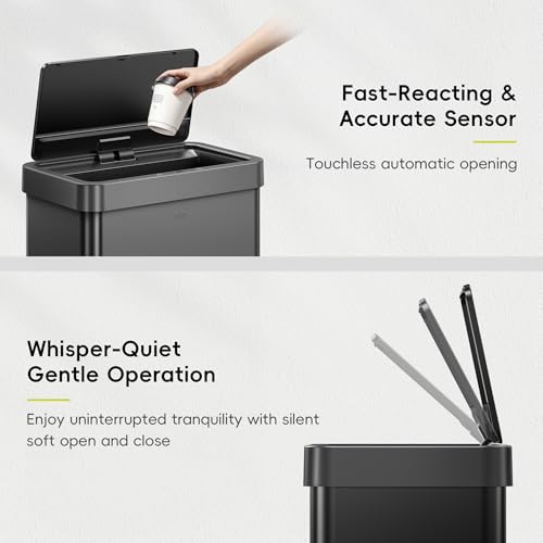 EKO Mirage X 80 Liter / 21.1 Gallons Motion Sensor Trash Can or Recycling Bin, Automatic Large Kitchen Trash Can Touchless, Stainless Steel, Matte Black - size: Mirage X 80 liter - Matte Black