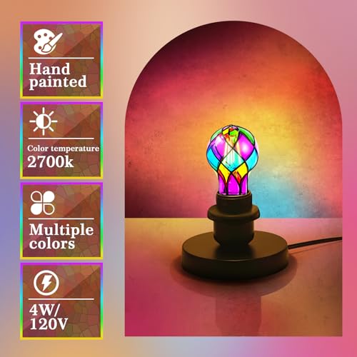 4W E26 Stained Glass Light Bulb, A19 Colorful Light Bulb for Home/Party - color: Purple