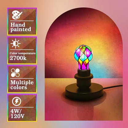 4W E26 Stained Glass Light Bulb, A19 Colorful Light Bulb for Home/Party - color: Purple