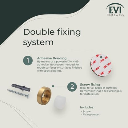 EVI Herrajes | Wall Brass Door Stop | 0.94x0.54 Inch | Gold Finish - White Anti-Shock Rubber | Adhesive | Small and Discreet | Mod. 205 - color: Matte Brass - White Rubber
