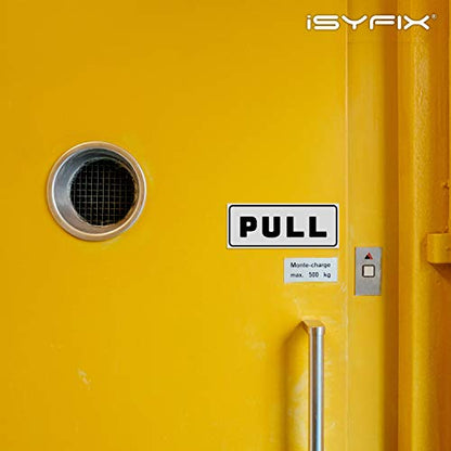 iSYFIX Push Pull Stickers Sign, 5x2 Inch, 2 Pack, White/Black - color: White / Black, size: Horizontal 2x5