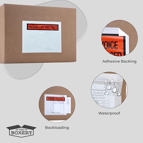 The Boxery 4 ½ x 5 ½” Clear Adhesive Backloading (Panel Face) Invoice Enclosed Envelopes, Label Envelopes/Pouches/Shipping Label Sleeves (1000 Pack) - size: Invoice Panel 4 1/2x5 1/2