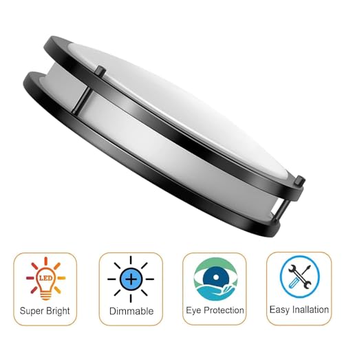 Drosbey 30W Dimmable LED Ceiling Light Fixture, Flush Mount Ceiling Lights for Kitchen, Bathroom, Bedroom, Hallway, 2700K/3000K/3500K/4000K/5000K Adjustable, 400W Equivalent, UL Listed - color: Black, size: 30W