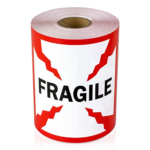 Fragile Stickers, 4 x 4 inch, 300 Count, 1 Roll - color: Fragile Cracked - Red/White, size: 1 Roll