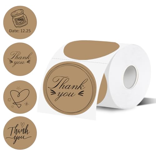 Thermal Label,3 Inch Brown Round Thermal Printer Sticker,Self-Adhesive Round Direct Thermal Labels,Thermal Stickers for DIY Logo Design,Name Tag (300 Labels/1 Roll) - color: Brown, size: 3 inches