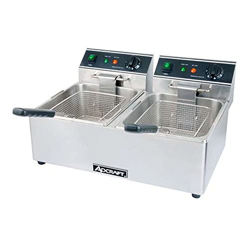 Adcraft Double Tank Deep Fryer with Faucet, 12 Liter, Heavy-Duty with Thermostatic Controls, NSF Certified, 120V, 30 lb. Capacity, Stainless Steel - size: 30 lb.