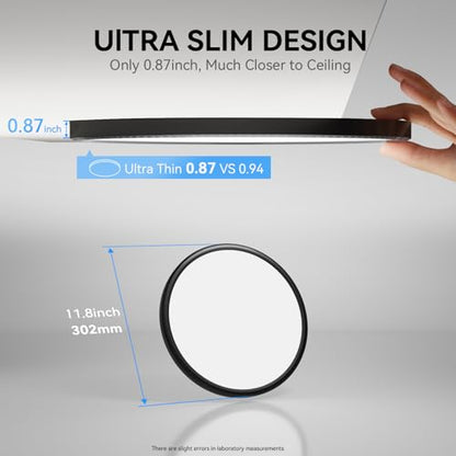 WKONCLDY 3200lm LED Flush Mount Ceiling Light, Super Slim 12 inch LED Ceiling Light, 5000K LED Ceiling Light for Bedroom, Living Room, Dining Room (Black, One Pack) - color: Black, size: 12in-1Pack
