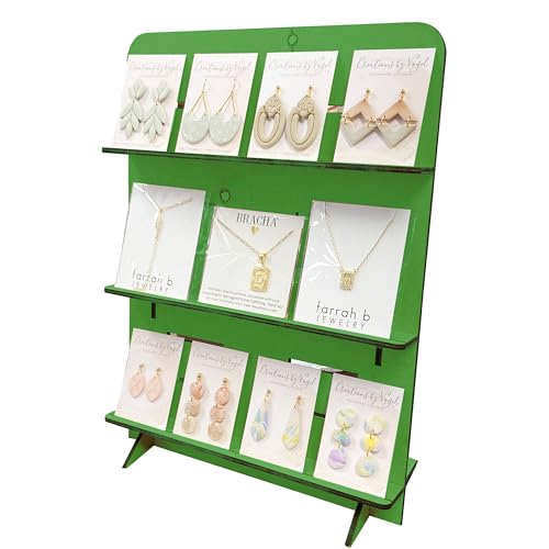 TORCHED DISPLAYS Jewelry Holder Necklace Organizer | Earring Display Stands for Selling | 3-Tiered Wooden Jewelry Holder Stand for Shops, Boutiques, Festivals | Display Rack Wood Stand | Green - color: Green