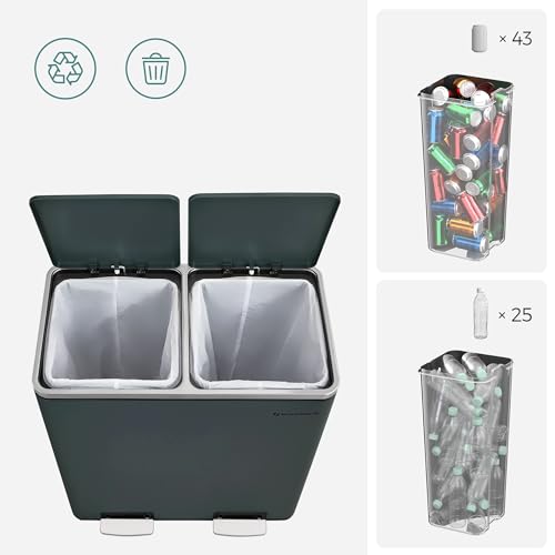 SONGMICS Trash Can, 2 x 8 Gallon (2 x 30 L), Greenish-Gray - color: Greenish-Gray, size: 2 x 8 Gallon