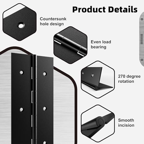 4 Pack Heavy Duty Piano Hinge 24 Inch x 2 Inch Open Width, 0.047'' Leaf Thickness Stainless Steel Piano Hinge Continuous Hinge for Folding Furniture, Cabinet, Storage, Heavier Doors and Lids (Black) - size: 4-Pack Black