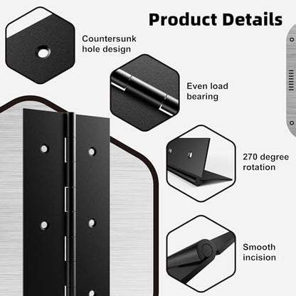 4 Pack Heavy Duty Piano Hinge 24 Inch x 2 Inch Open Width, 0.047'' Leaf Thickness Stainless Steel Piano Hinge Continuous Hinge for Folding Furniture, Cabinet, Storage, Heavier Doors and Lids (Black) - size: 4-Pack Black