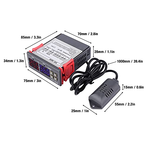 -3028 Temperature Control 12V/24V/110V /220V Digital Display Temperature and Humidity Controller Meter with Integrated Sensor(12V) - size: 12V