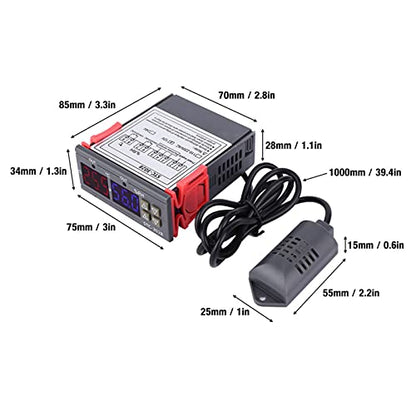 -3028 Temperature Control 12V/24V/110V /220V Digital Display Temperature and Humidity Controller Meter with Integrated Sensor(12V) - size: 12V