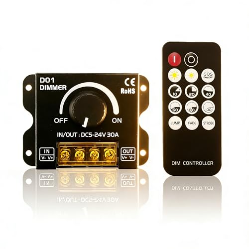 5V 12V 24V LED Dimmer Switch, 30A Dimmer Switches for LED Lights, PWM Controller 12 Volt Light Dimmers Switch Knob or 14 Key Wireless Control for LEDs Strip Lights Controller