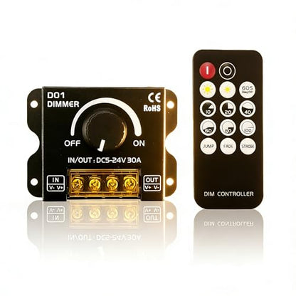 5V 12V 24V LED Dimmer Switch, 30A Dimmer Switches for LED Lights, PWM Controller 12 Volt Light Dimmers Switch Knob or 14 Key Wireless Control for LEDs Strip Lights Controller