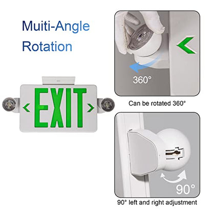 GZRUIYANG Exit Sign With Emergency Lights Green, LED Exit Light With Battery Backup, UL 924 Certified, AC 120/277V, Commercial Lights Combo for Business - 1 Pack - color: White Housing Green Letter, size: 1 Pack