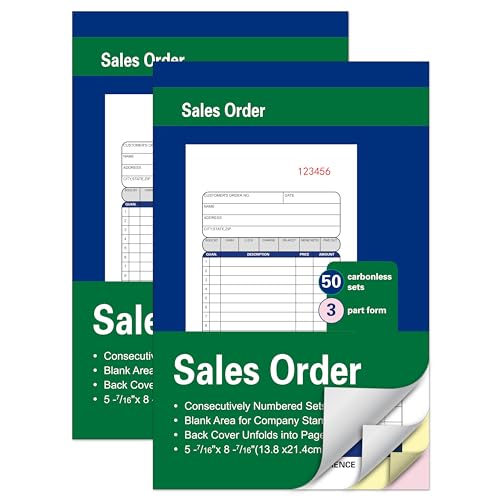 2 Pack Sales Order Books,3-Part,Carbonless,5-7/16 x 8-7/16 Inches,50 Sets - color: 2 Books-large-3 Part