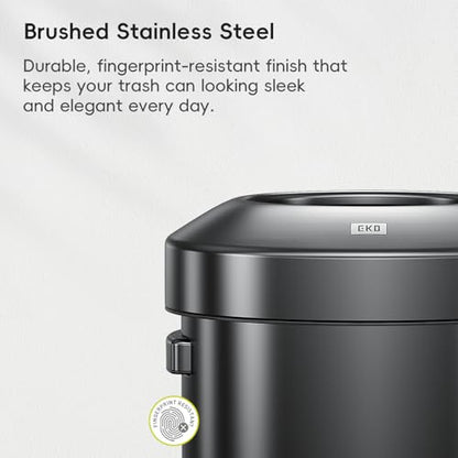 EKO 16-Gallon Round Black Stainless Steel Open Top Trash Can, Large Commercial Waste Bin with Detachable Lid and Carrying Handle, Brushed Metal Garbage Bin for Home, Office, Restaurant, Restroom - color: Matte Black, size: 60 Liter, Round