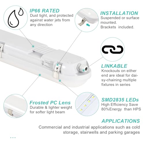 OSTEK 4FT LED Vapor Tight Light, 60W/50W/40W & 3CCT Adjustable (3000K-4000K-5000K), IP66 LED Vapor Proof Light for Car Washes, Walk-in Freezers, Warehouses AC100-277V (12-Pack) - color: 12 Pack-3cct