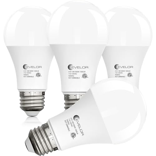 evelor A19 LED Light Bulbs,100 Watt Equivalent,5000K Daylight,4-Packs - color: Daylight 5000k, size: 4 Pcs
