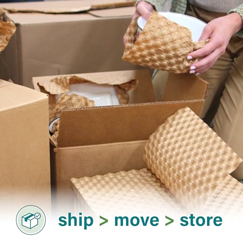 Elementree Paper Bubble Wrap Sheets for Packing, Moving, & Shipping - 12" x 12" x 250' - Eco-Friendly Kraft Bubble Paper - Recyclable Cushioning Wrap - Made in the USA (01913) - size: 12" x 12" x 250' Kraft