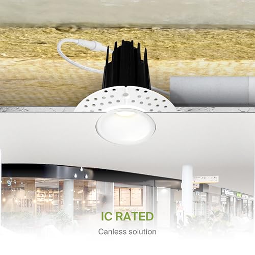 ASD 1 Inch Trimless LED Recessed Ceiling Light Fixture, Mud-in Canless Downlight with Junction Box, 5CCT Selectable 2700K-5000K, 7W 498 Lumens, CRI90+, Anti-Glare, Dimmable, IC & Wet Rated, ETL - color: White 1 Pack, size: 1" 7 Watt