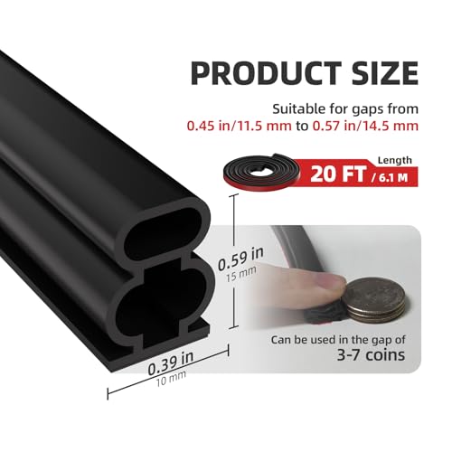 Black D-Shape Weather Stripping 20Ft (Fits 0.4–0.5in Gaps) - color: Black, size: 0.59" Thick x 20 Ft