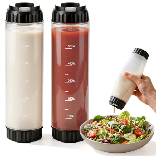 Grevosea 2 Pcs 24 oz Inverted Squeeze Bottles, Valve Condiment Dispenser - color: Black, size: 24 Ounces