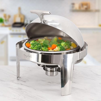 MegaChef 6.3 Quart Round Dome Roll Top Stainless Steel Professional Kitchen Chafing Dish/Food Warmer/Buffet Server Serving Pot/Bowl/Trays for Entertaining, Catering, Large Gatherings (6.3 Quart) - size: 6.3 Quart