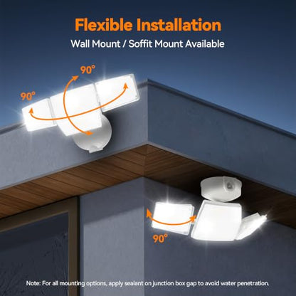 85W 10000LM Dusk to Dawn Outdoor Lighting, 4-Head Super Bright LED Flood Light, 5000K Daylight, IP65 Waterproof Hardwired Exterior Security Light for House Garage, Yard, Backyard (White) - color: White