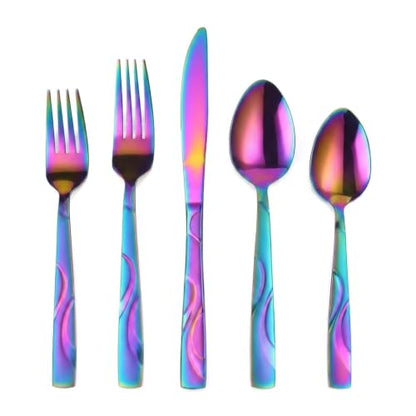 60-Piece Rainbow Silverware Set for 12, Stainless Steel Cutlery Set - color: Rainbow, size: 60-Piece